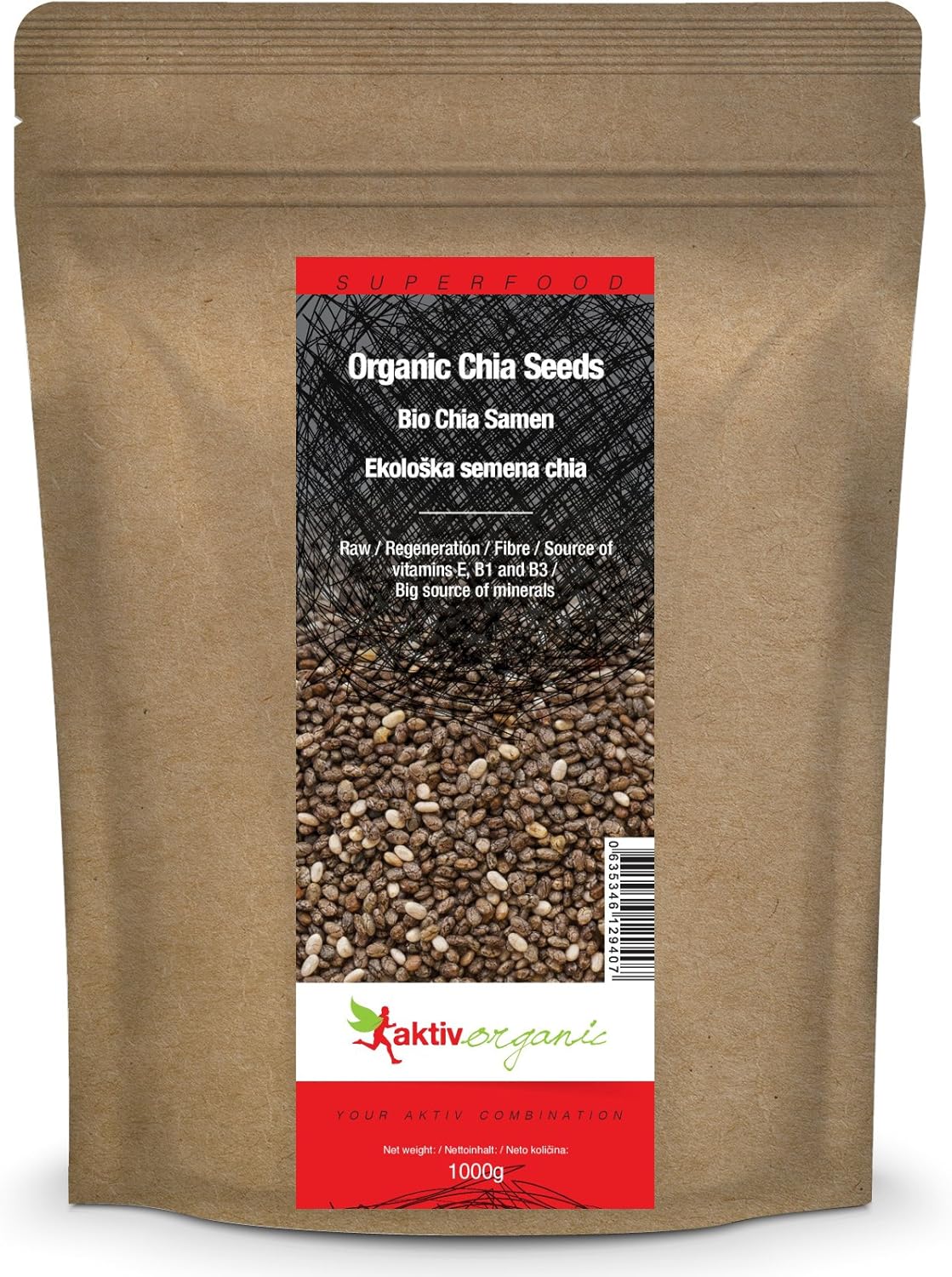 Aktiv Organic Raw Chia Seeds 1kg, Black, Certified Organic Amazon.co