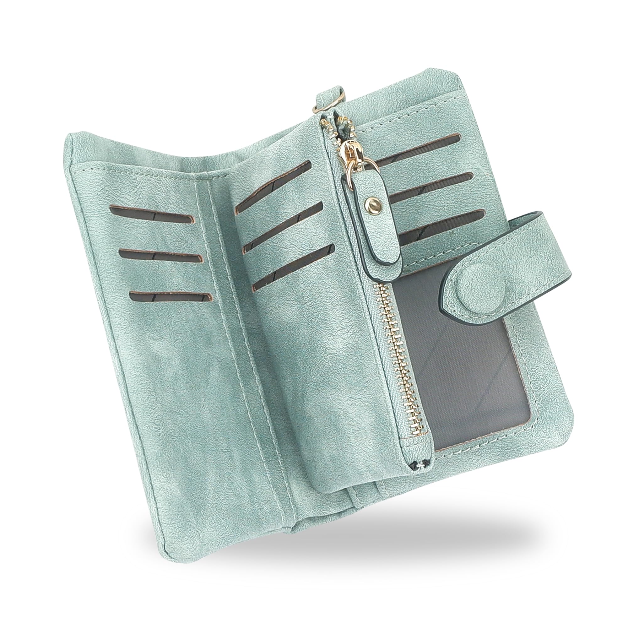 conisy Small Wallets for Women, Soft Leather Multi Card Holder RFID Blocking Womens Wallet with Wristlet Zipper Coin Pocket (Mint Green)