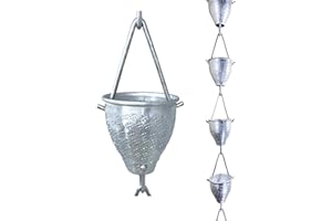 Rain Chains by JASINC 8.5 ft Tinkle Trickle Cups Aluminum, to Replace Roof Gutter Downspout, with Installation Kit, Rainwater Catcher/Water Diverter, JAS3007AL