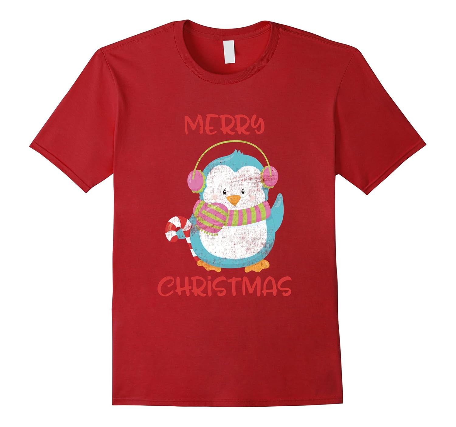 Merry Christmas Cute Penguin Cartoon Vintage Print T-Shirt-ANZ