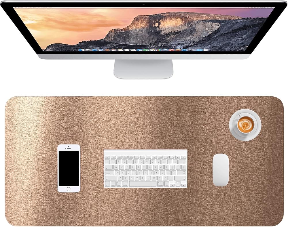 Hsurbtra PU Leather Desk Mat 75 x 37 cm XL Waterproof Non-Slip Gold