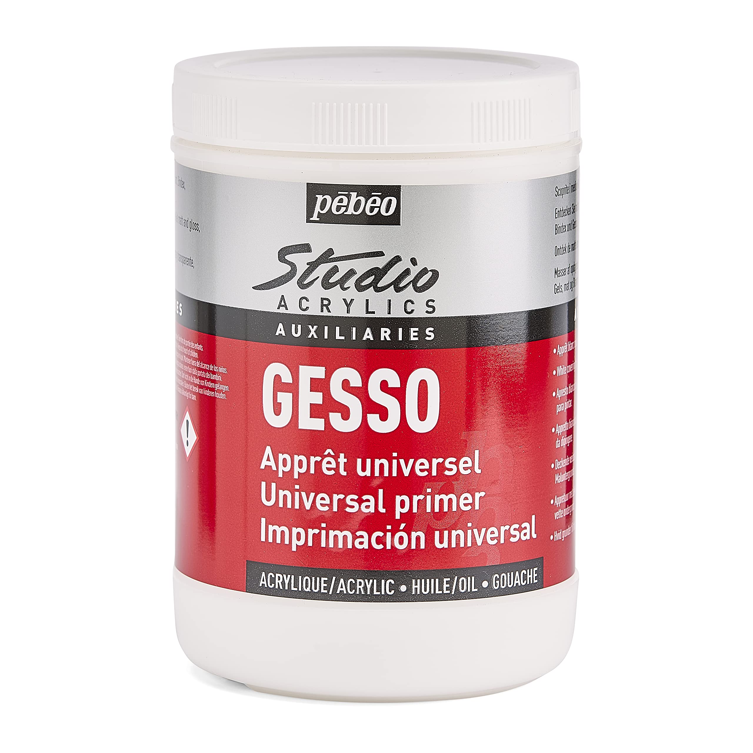 PEBEO 524122 Studio Acrylics 1 Litre Gesso, White, 1 l (Pack of 1)