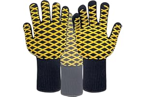 3 Pcs Heat Resistant Oven Gloves BBQ Grilling Gloves Grill 1472°F Heat Resistant Cooking Non Slip Silicone Oven Mitts with Fi