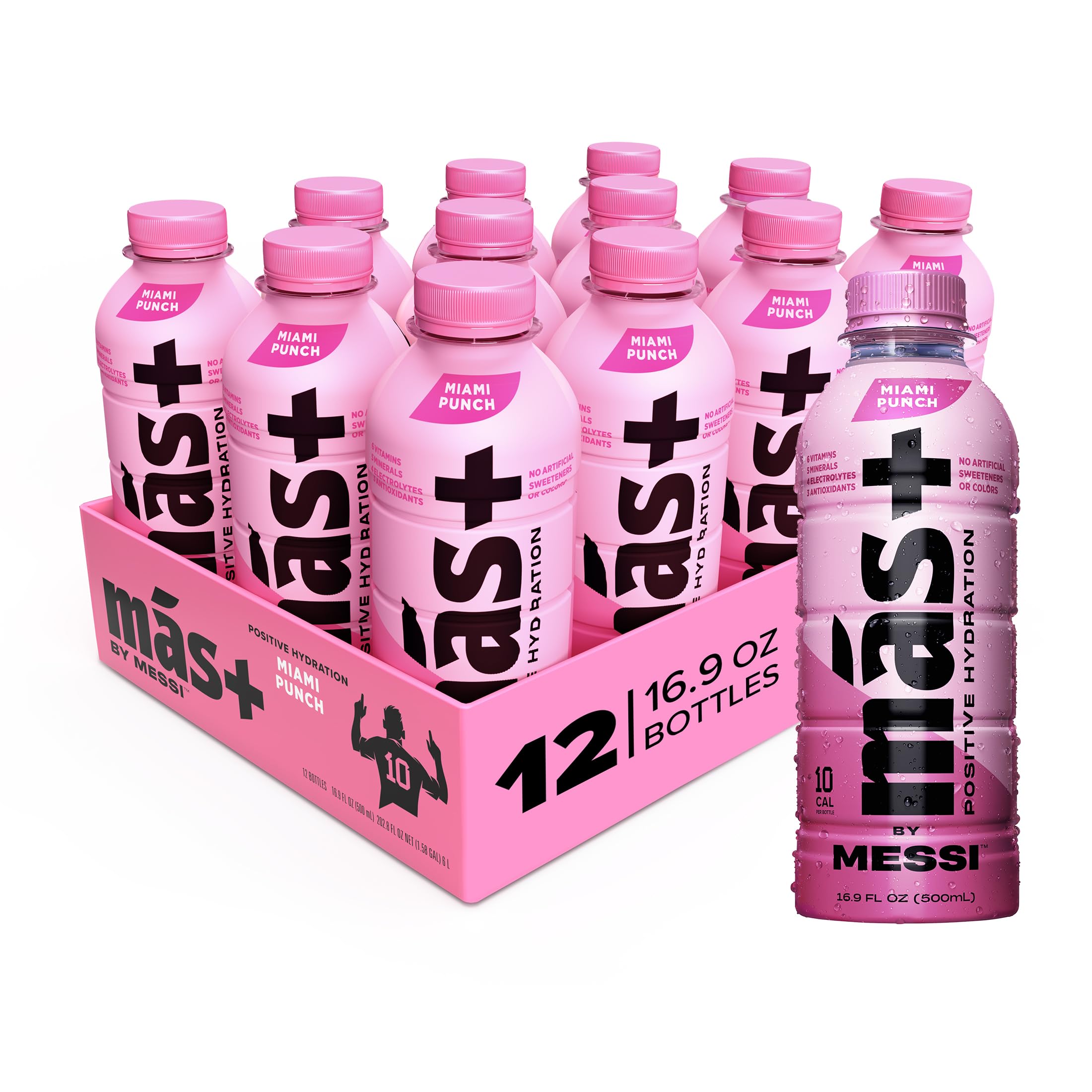 Photo 1 of ******* no expiration date available*****Más+ by Messi 16.9oz Miami Punch, Sports Drink & Hydration Beverage, Natural Flavors with Vitamins and Electrolytes, No Artificial Sweeteners or Colors, 12-pack