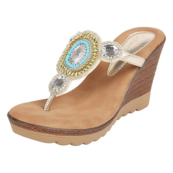 Women's Crystal Embellished Thong Wedges