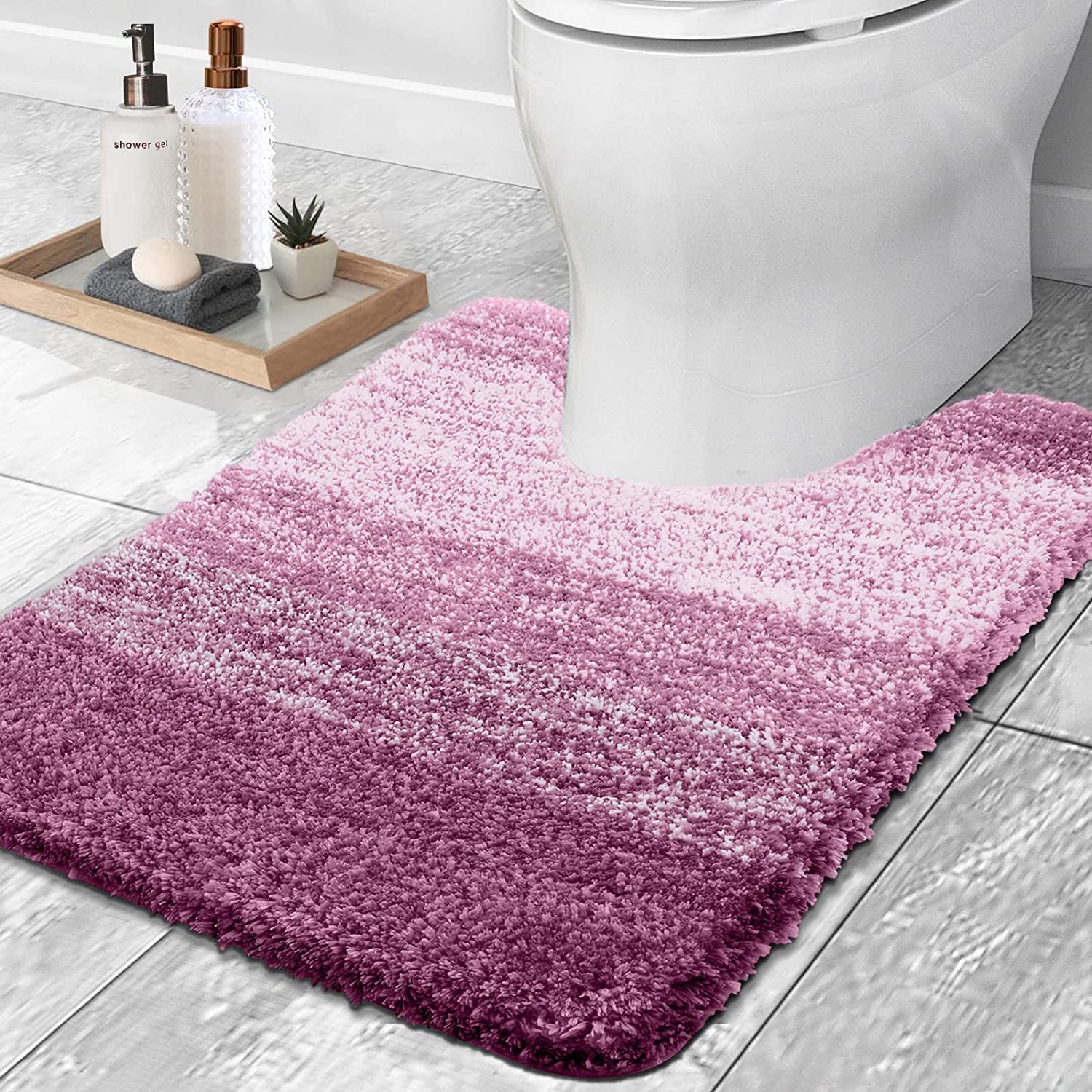 smiry Microfiber U-Shape Toilet Mat, Non-Slip Shaggy Soft Pedestal Mat for Bathroom, Water Absorbent bath mat, 50 x 60 cm, Lilac