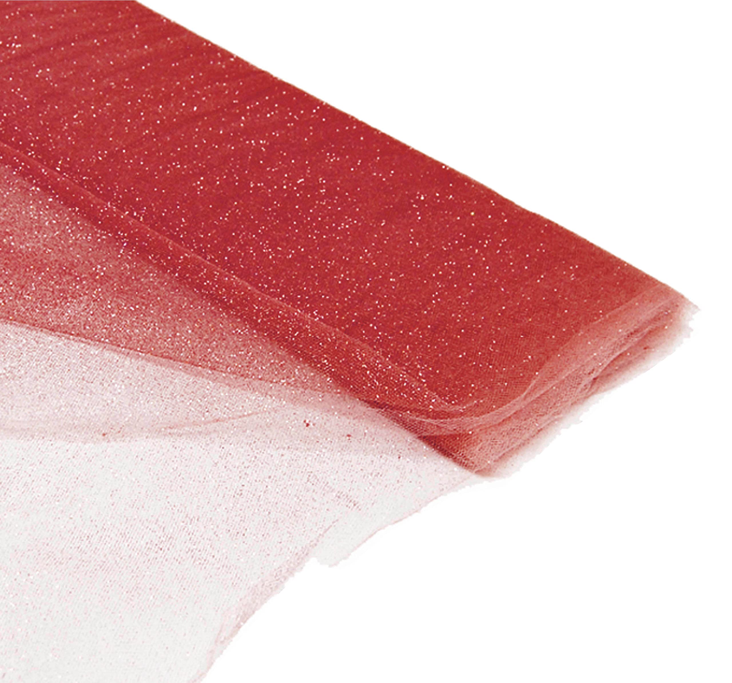 54" by 10 Yards (30 ft) Glitter Fabric Tulle Bolt for Wedding and Decoration (Red)