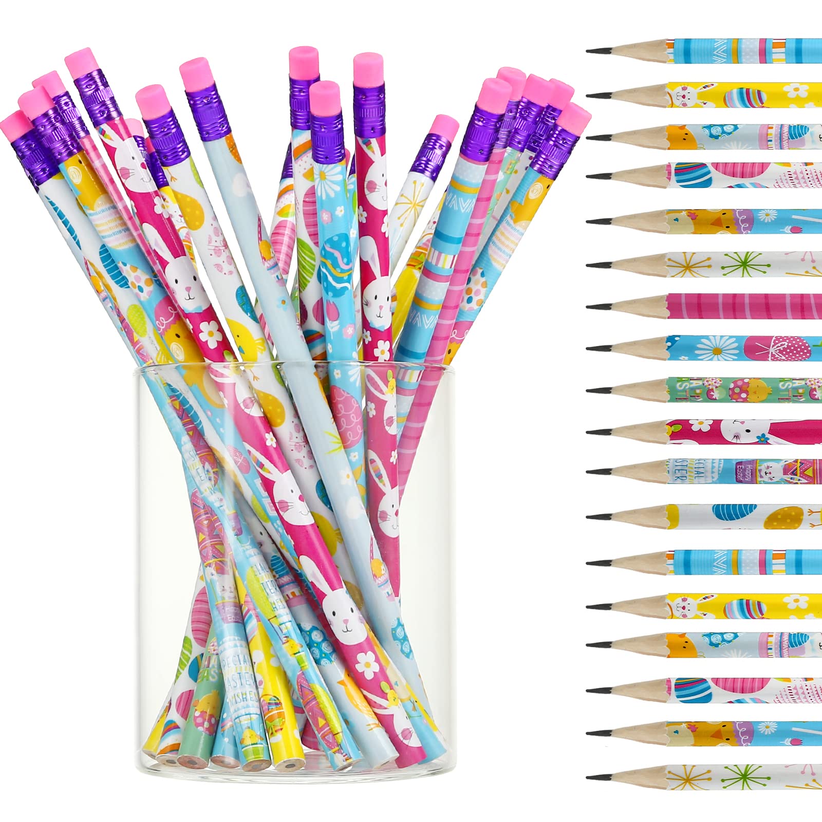 Kesote Easter Gifts for Kids, 24 Pack Easter Pencils Bulk, Incentive Festive Themed Pencil with Eraser for Class Gift, Egg Hunt Party Supplies Set