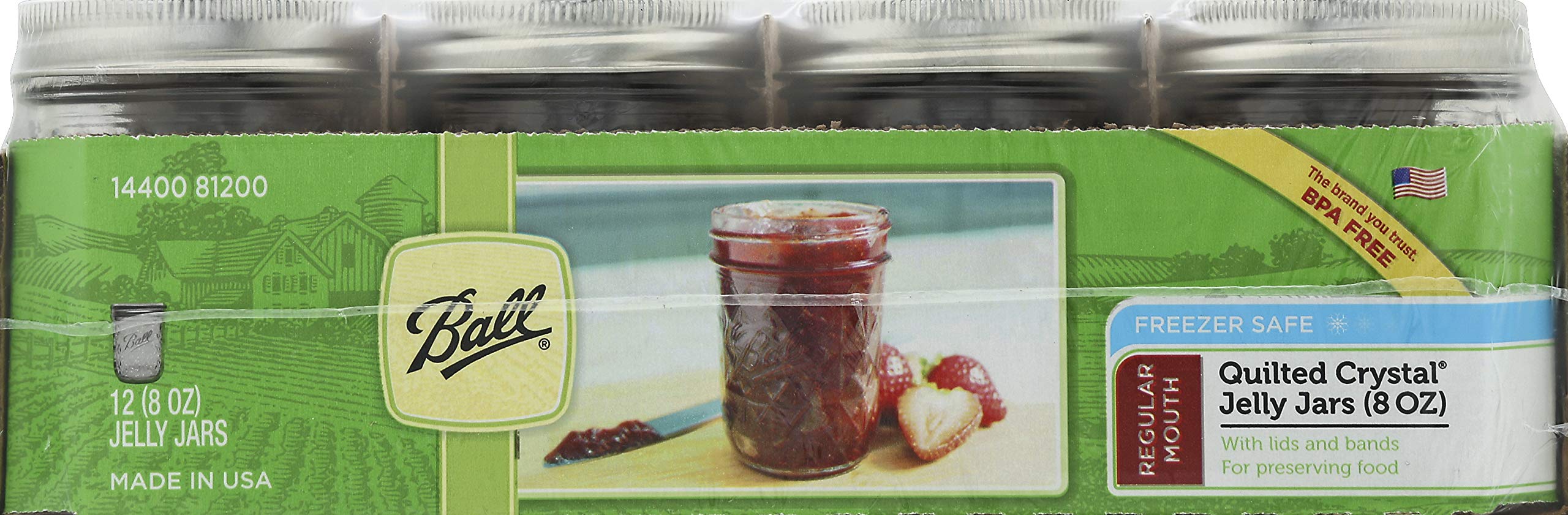 Ball Canning Quilted Crystal Jelly Jars, 8oz - 12 per Coque.