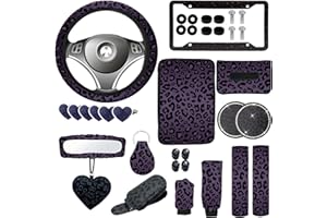 JINGSEN 24 Pcs Leopard Print Car Accessories,Including License Plate Frame,Rearview Mirror Decoration,Etc,Suitable for Sedan,SUV and Other,Cute Car Interior Set for Women (Black)