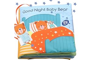 bebe mondo Teddy Bear Baby Book Activity Quiet Cloth Soft Books Developmental Toys Interactive Baby Books for Babies Toddlers Infants, Tummy Time Mirror Toy Gifts for Boys Girl, Goodnight W Box