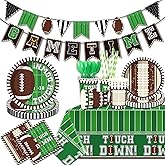 Zhehao 196 Pcs Football Birthday Party Decorations Serve 24 Guests Football Party Supplies Tableware Set Banner Tablecloth Plates Cups Cutlery Straws Napkins for Birthday Day Tailgate Decorations