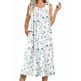 Ekouaer Nightgowns for Women Long Sleeveless Night Gowns Ladies Soft Nightdress Victorian Sleepwear with Pockets S-XXXL