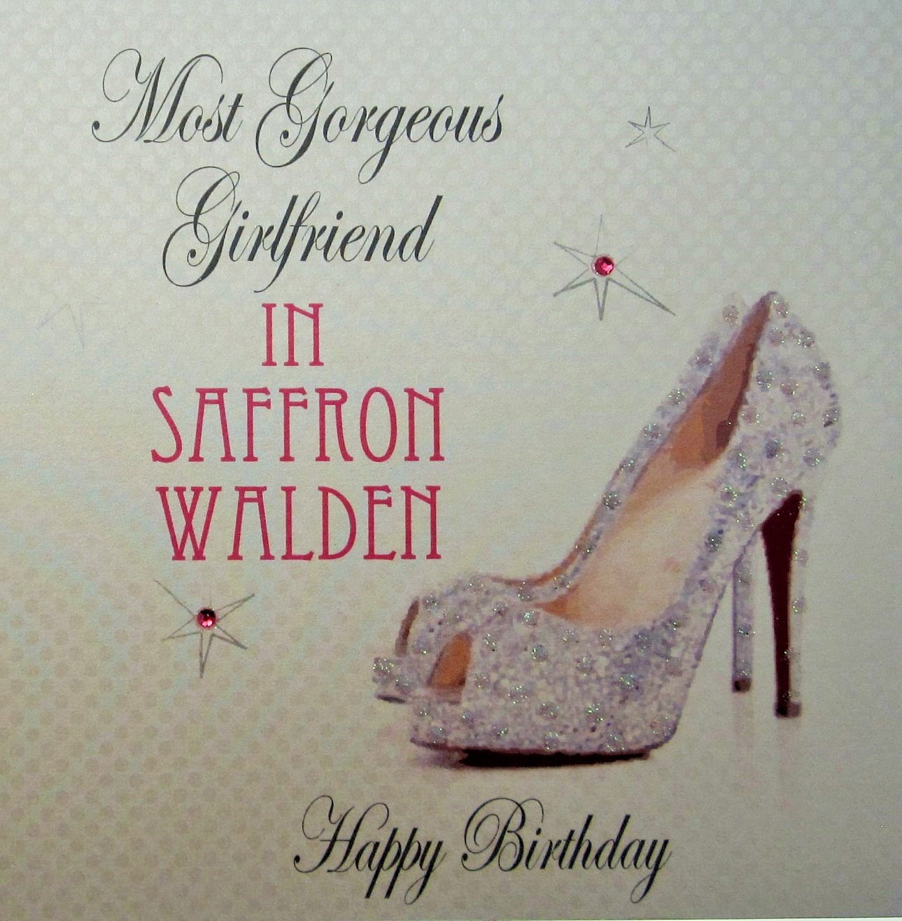 white cotton cards Most Gorgeous Girl Friend in Saffron Walden Handmade Birthday Card with Glitter Shoe