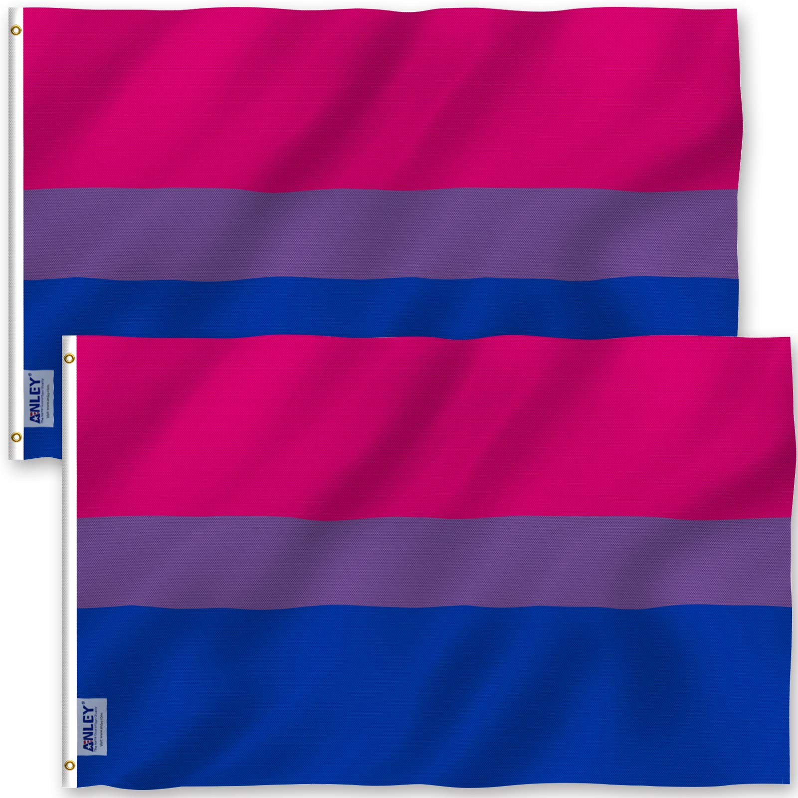 ANLEY Pack of 2 Fly Breeze 3x5 Foot Bi Pride Flag - Vivid Color and UV Fade Resistant - Canvas Header and Double Stitched - Bisexual Flags Polyester with Brass Grommets 3 X 5 Ft