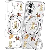 Loheckle for iPhone 16 Plus Case with Stand- Compatible with MagSafe Women Girls Cute Clear Girly Aesthetic Unique Design Soft TPU Magnetic Ring Phone Cover for Apple 16 Plus, Dogs