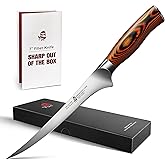 TUO Fillet Knife, 7 Inch Professional Fish Boning Knife for Trimming Meat & Poultry, Flexible Blade, High Carbon German Steel, Ergonomic Handle - Fiery Phoenix Series