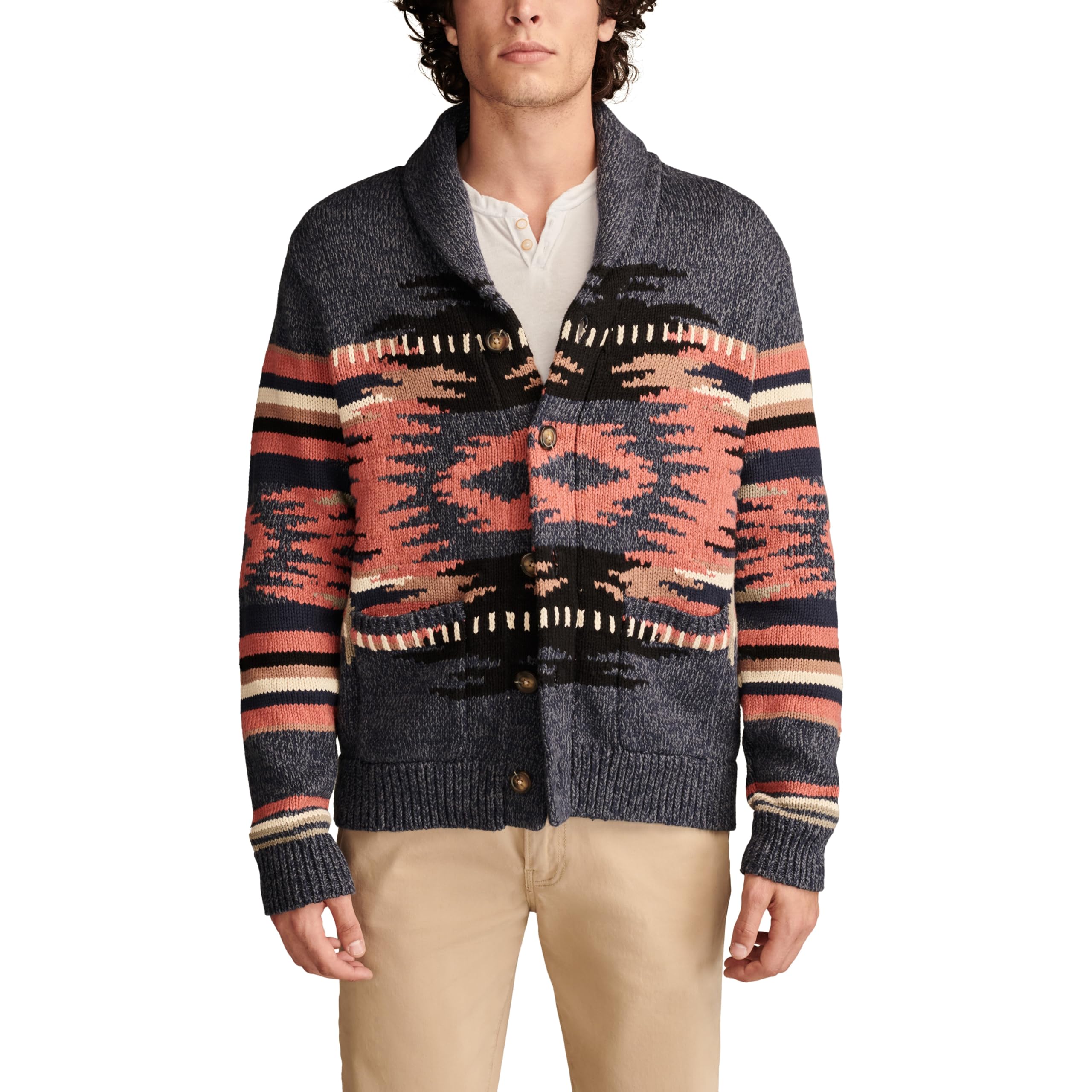 Lucky Brand Men’s Southwest Shawl Cardigan, Denim Multi