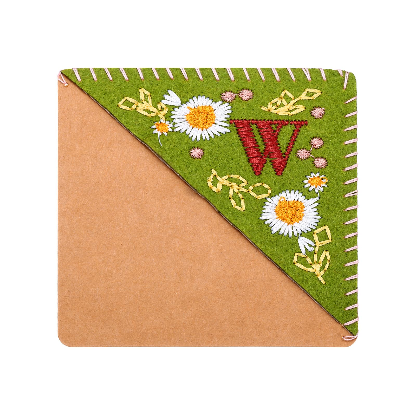 PATIKIL Personalized Embroidered Corner Bookmark, Cute Flower Felt Stitched Triangle Book Mark Page Marker for Women Men Book Lovers Teachers, Green, Letter W — image 1