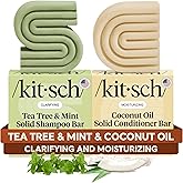 Kitsch Tea Tree Shampoo & Coconut Oil Conditioner Bar – Shampoo and Conditioner Set - Clarifying Bar Soap for Greasy Hair & Deep Moisturizing - Paraben, Silicone & Sulfate Free - Made in USA - 2 Pack