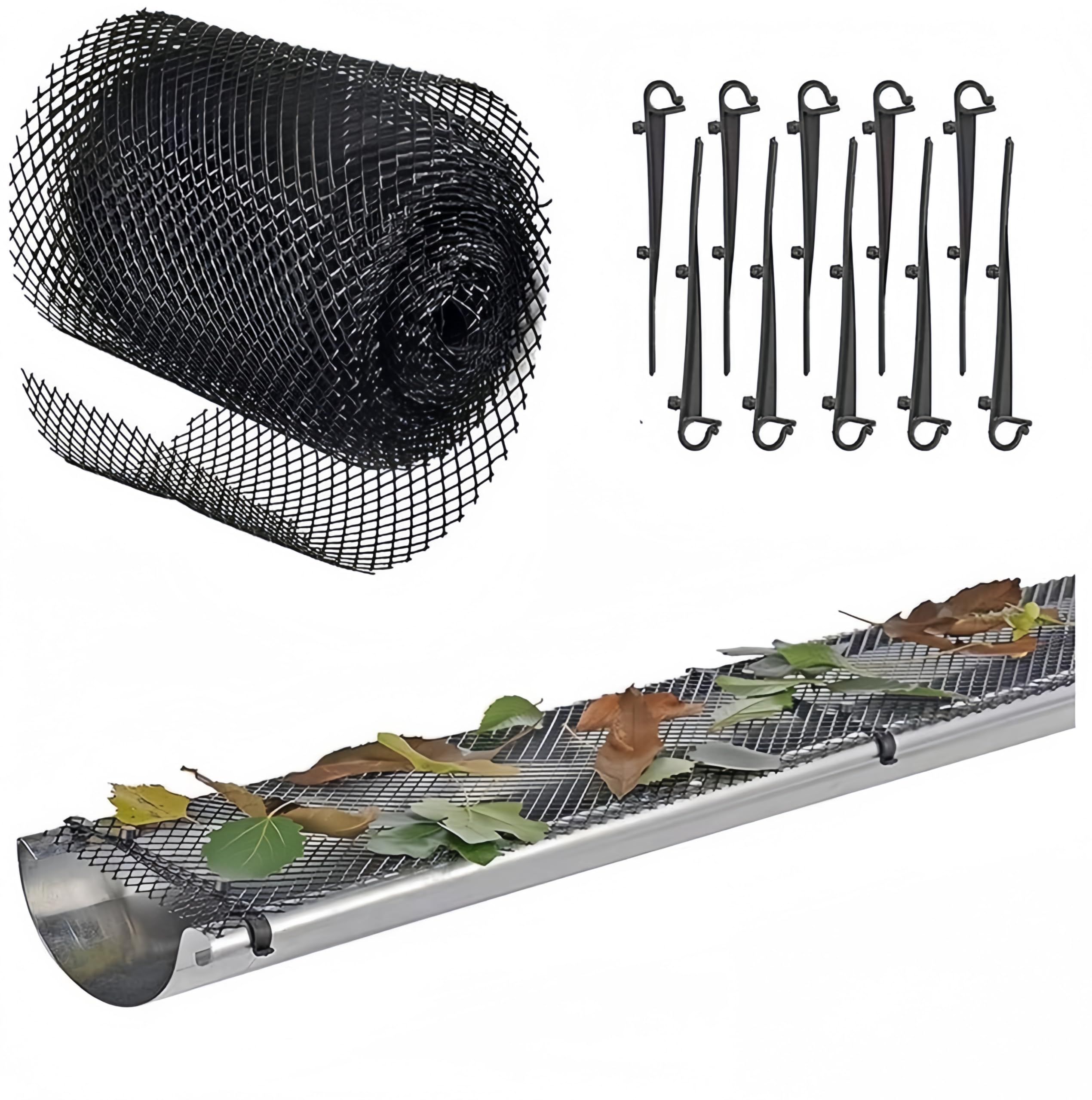 16cmx600cm Plastic Gutter Guard,Heavy Duty Gutter Guards Mesh Leaf Guards for Gutters Leaf Filter 6.3" x 0.185" x 19.6 Feet (16cm x 6m)