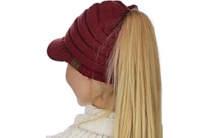 C.C BeanieTail Warm Knit Messy High Bun Ponytail Visor Beanie Cap