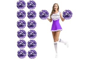 Extpro 12Pcs Cheerleading Pom Poms with Finger Holes Metallic Foil Cheer Pom Poms for Dance, Matches, Team Spirit Sports, Stage Performance, Carnival Celebration