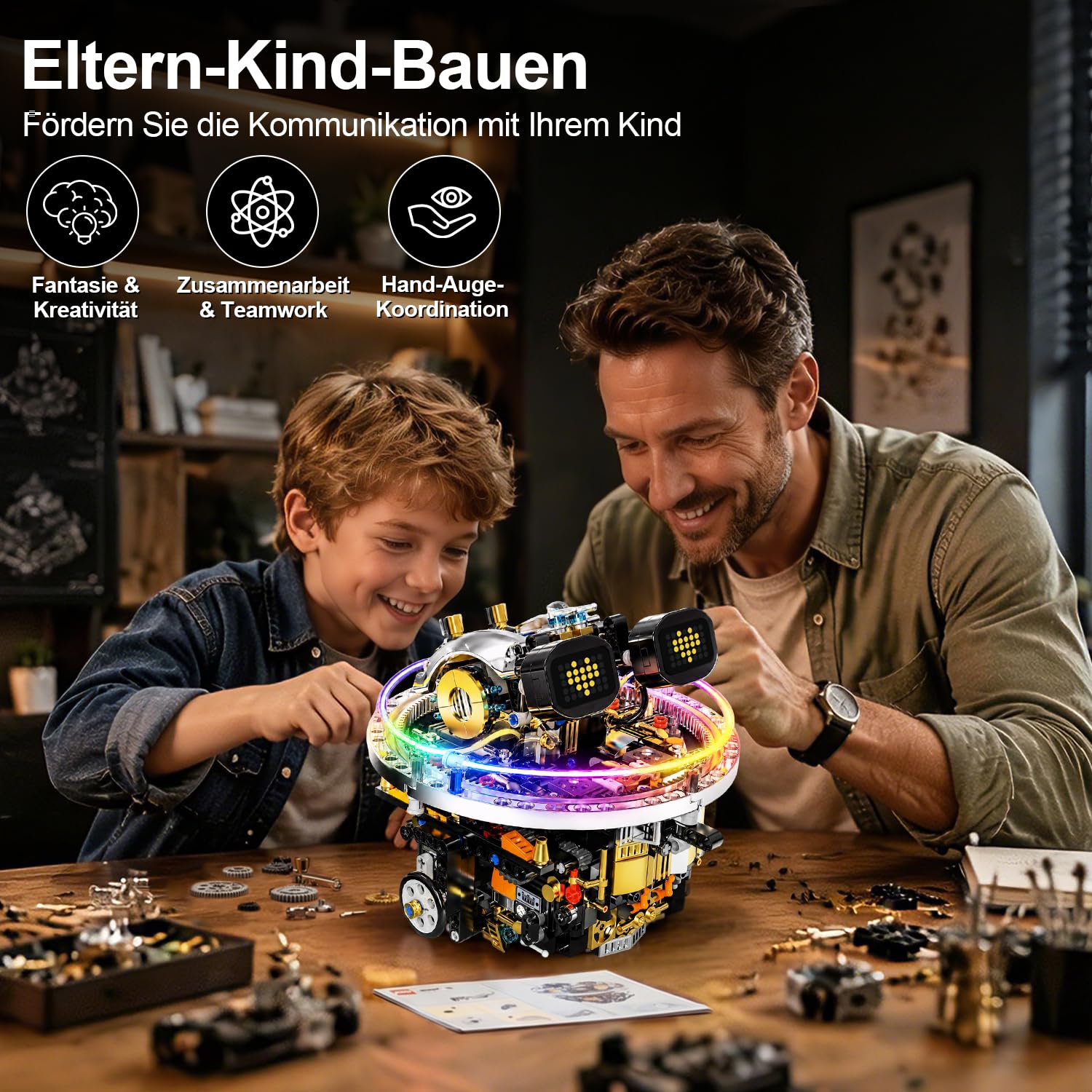 Roboter Kinder Technik, 804 PCS RC Klemmbausteine Roboter Spielzeug, RC Robot mit Cyberpunk-Lichter&LED-Augengesichter, Programmierbare Rollmechanik-Technologie, Spielzeug technic ab 8 10 12 18 Jahre 4