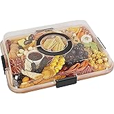 Renmxj Charcuterie Board with Clear Lid, Travel Portable Cheese Board Charcuterie Boxes Cutting Boards for Kitchen, House Warming Gifts New Home, Gifts for Women (4 Compartments Black)