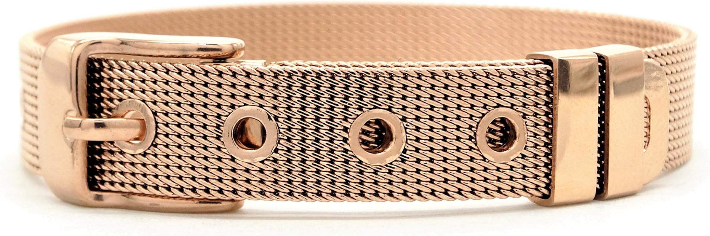 Genuine 18K rose gold plated bracelet mesh adjustable with belt buckle with purple bag and black gift box