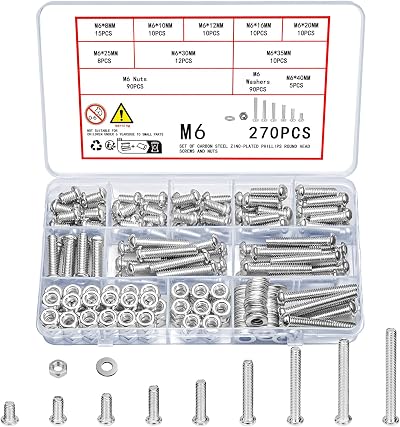 Vwoqiy 270 Pcs M6 Screws Nuts Washers Set Galvanized Pan Head Cross
