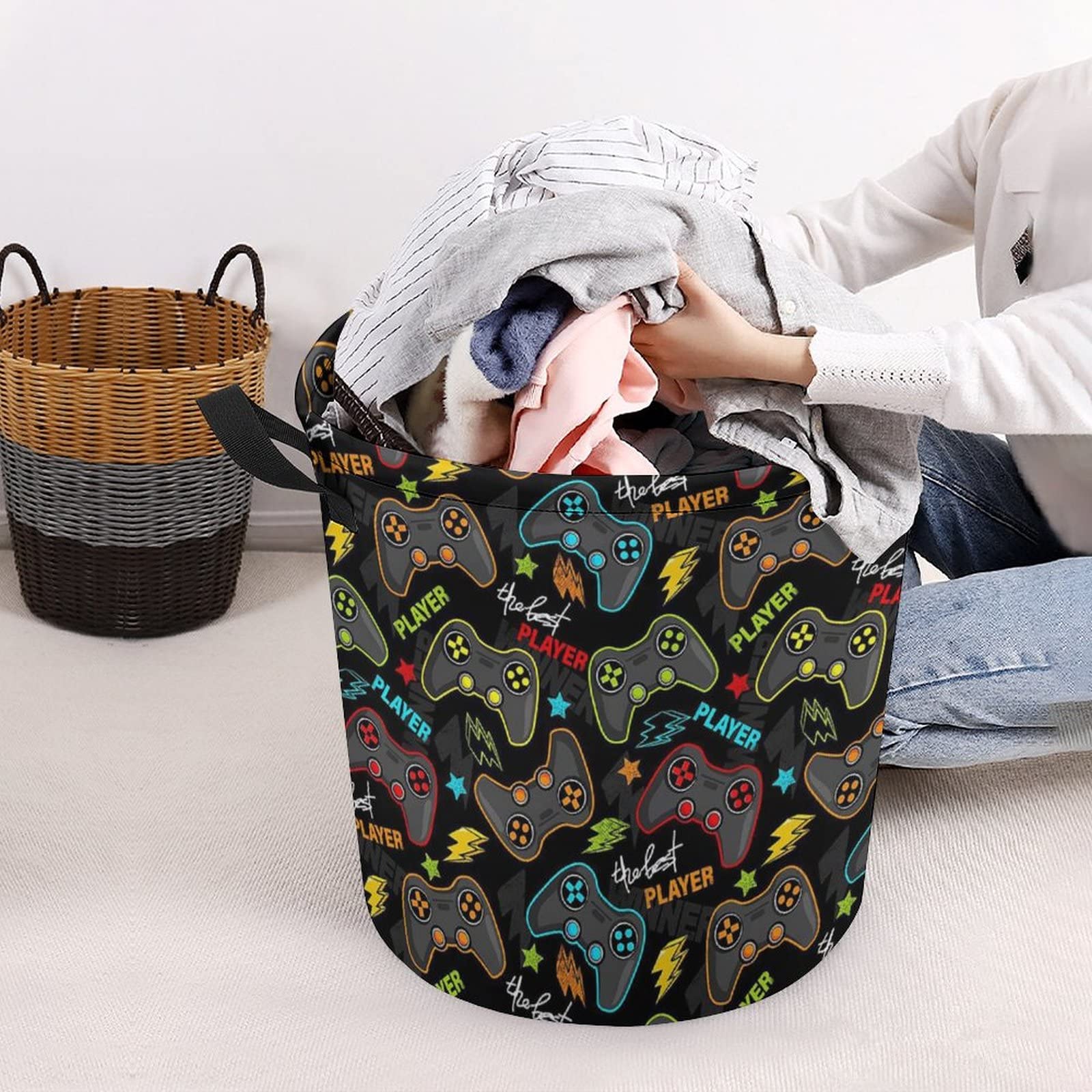 Game Gaming Laundry Basket Boys Hamper Kids Laundry Basket Baby Laundry Hamper Dirty Clothes Organizer Boys Toy Storage Bin Nursery Hamper for Bedroom Bathroom Gamer Room Decor