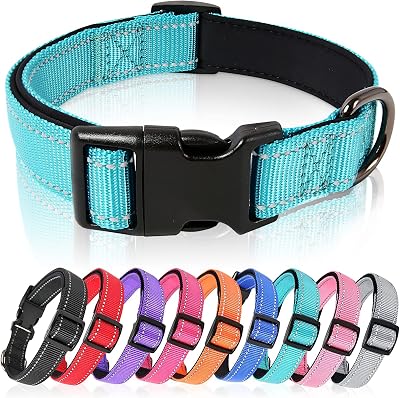 HEELE Reflective Dog Collar Nylon Padded Neoprene Sky Blue M 34-52cm