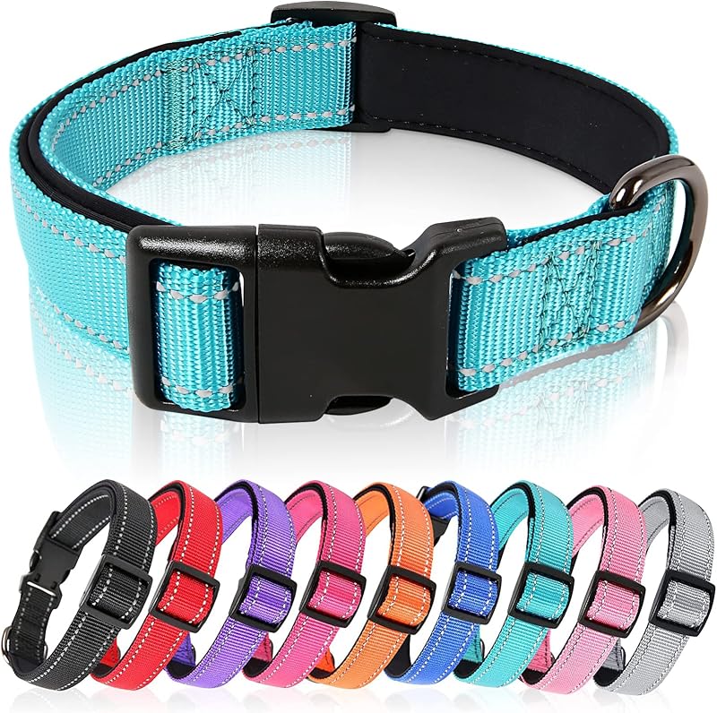 HEELE Reflective Dog Collar Nylon Padded Neoprene Sky Blue M 34-52cm