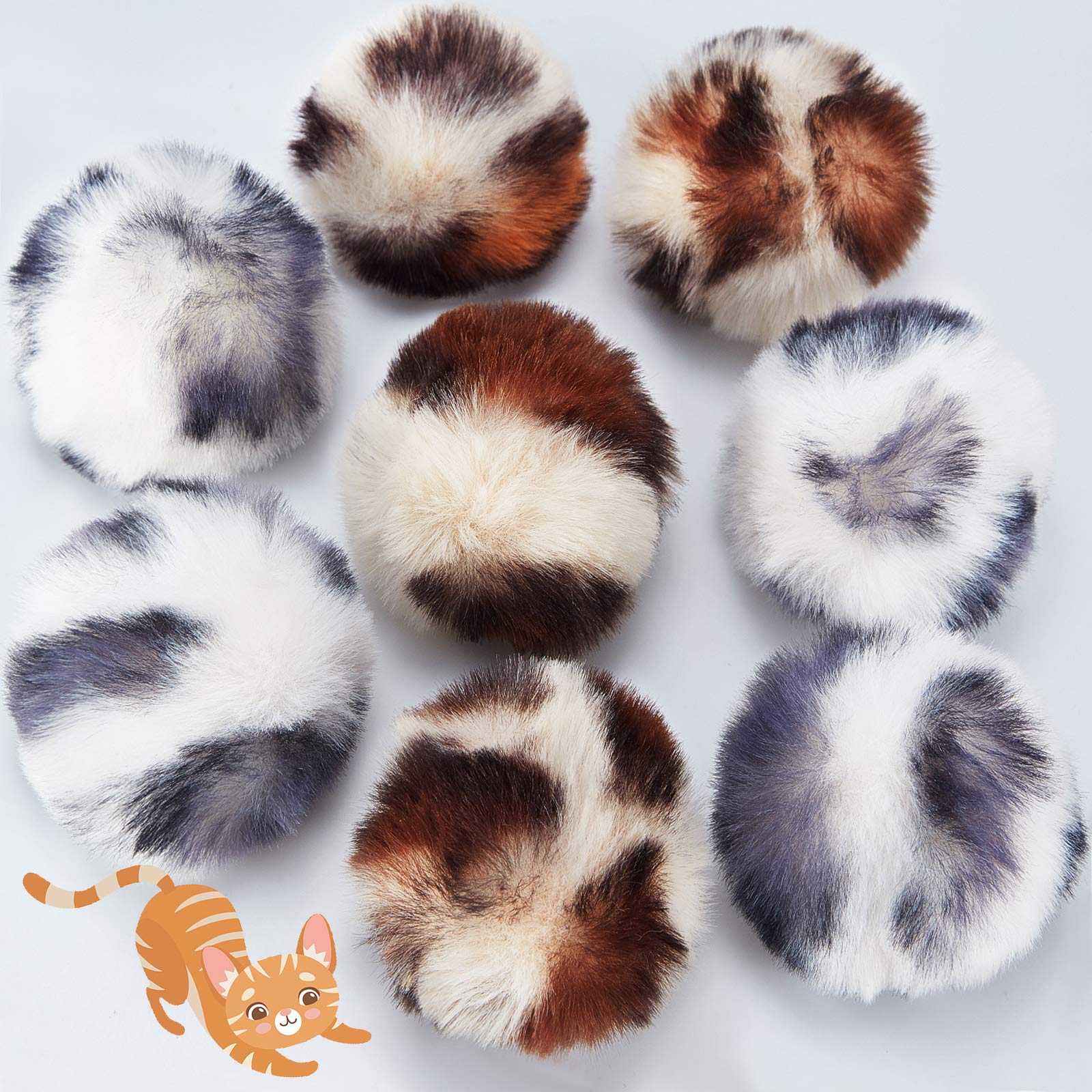SKYLETY 8 Pieces Large Plush Soft Ball Cat Faux Fur Patch Puff Pom Balls Cat Toy with Catnip for Playing with Your Cats,2 Inches (Zebra and Leopard Style)