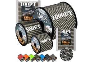 Thadavo 850Ib Reflective Paracord Rope, 50/100/200/500/1000ft 4MM 11 Strand Parachute Cords, Survival Paracord Rope Tie Down for Crafting, Tent, Camping, Clotheline, Hiking, Fishing, Camo Green 100FT