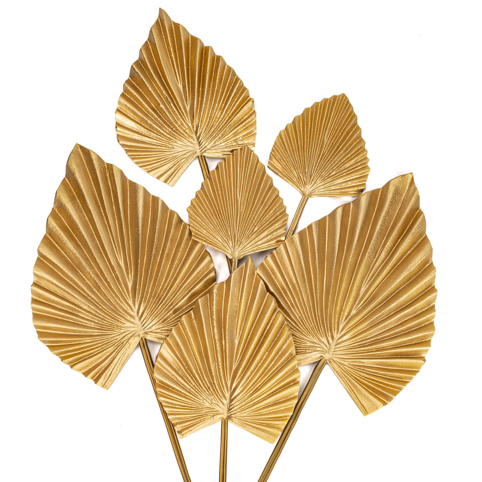 Hollyone 6pcs Artificial Palm Leaves with Bendable Stems, Tropical Fake Palm Plants Realistic Palm Leaves, Gold Faux Foliages for Flower Arrangements, Home Decor, Wedding, Party Decorations