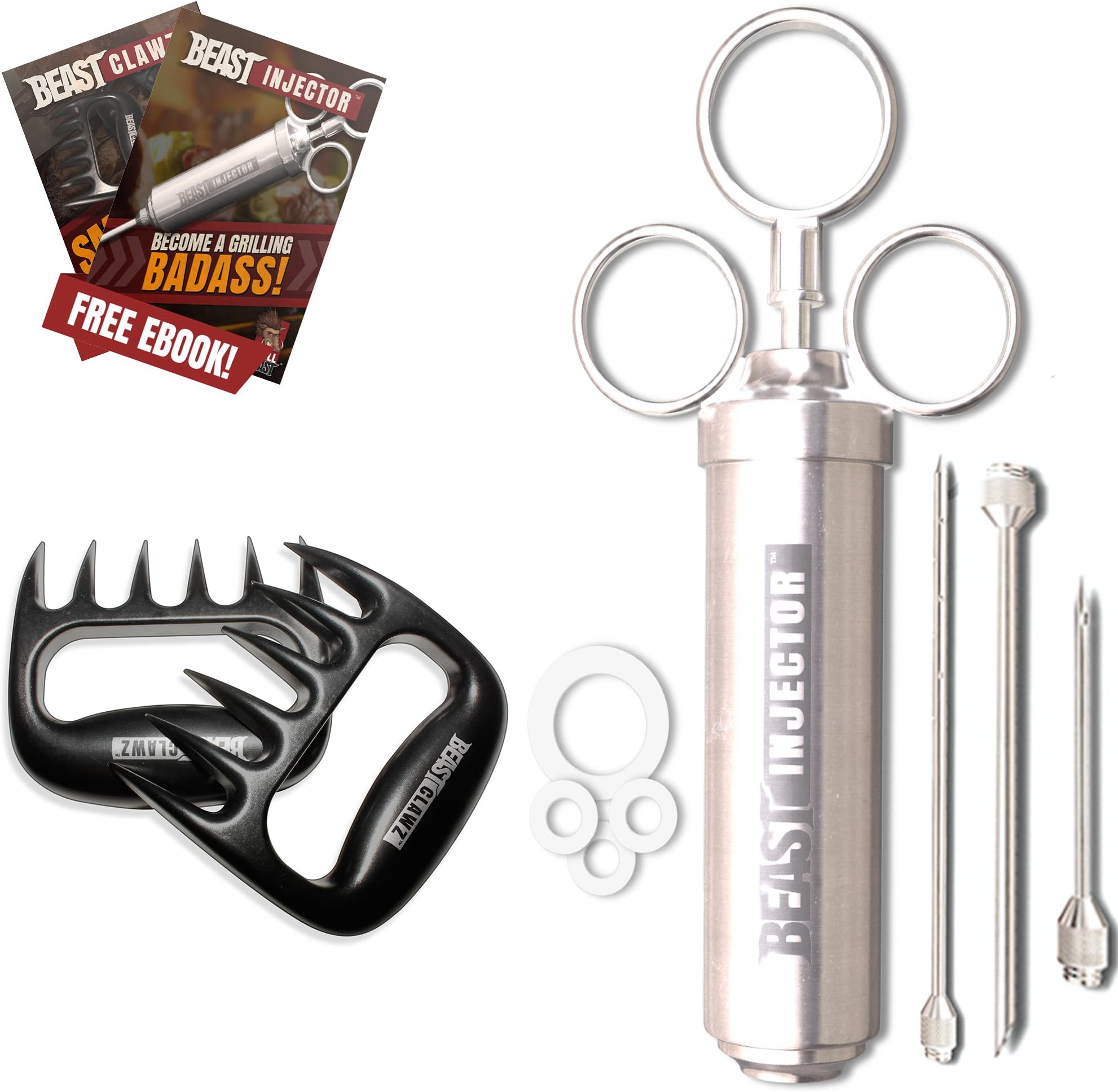 Grill Beast Serious Grill Kit Includes Meat Shredder & Meat Injector Enhance Flavor & Juiciness Of Your Pulled Pork Inject Marinade & Meat Tenderizer Then Effortlessly Shred With Our Meat Claws