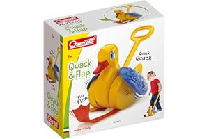 Quercetti Quack and Flap Duck Push Toy - Makes Sounds and Flaps Wings as it Rolls, Helps Toddlers Learn First Steps and Promotes Walking, for Kids Ages 1 - 3 Years , Yellow