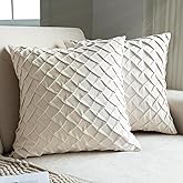 Laseniewa Velvet Decorative Throw Pillow Covers Set of 2, 18x18 Inch Soft Modern Weave Cushion Case, Farmhouse Home Decor Pillowcase for Sofa Living Room Couch Bed Cream White