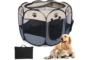TIYOLAT Pet playpen, Cat Playpen, Dog Playpen Foldable Tent 8-Panel Mesh Cover Design Soft Oxford Playpen Kennel for Indoor/Outdoor Dog Cat Rabbit (S(28.5" x 28.5" x 16"), Grey)
