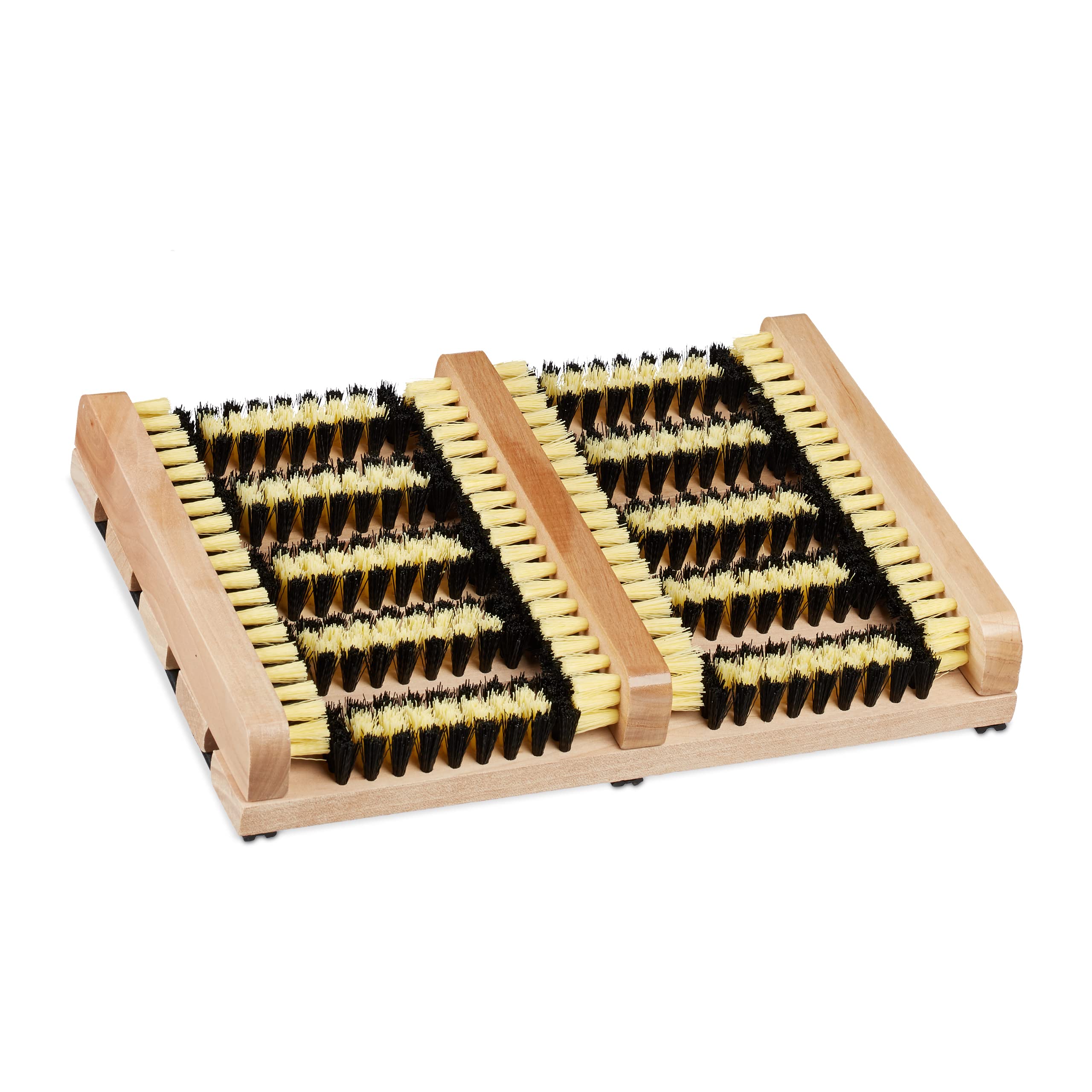 Relaxdays Outdoor Shoe Brush Mat, Non-Slip Base, Thick Bristles, Wooden Strip, Multi-Coloured