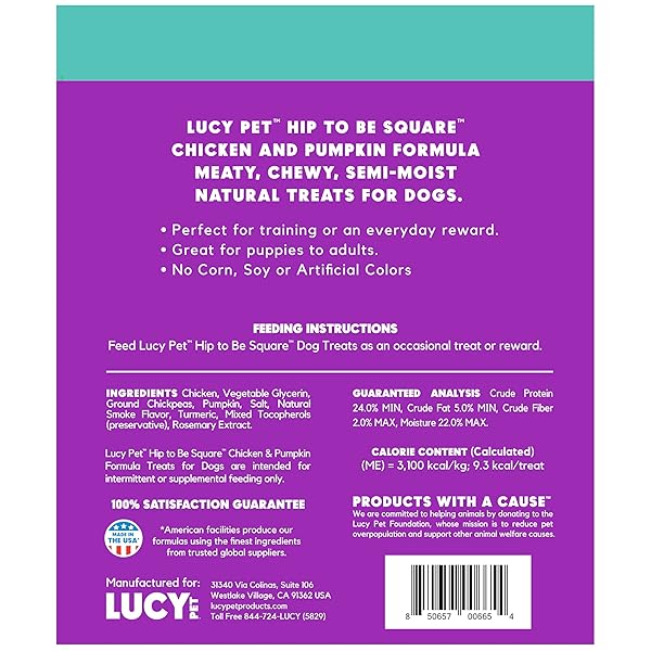 LUCY PET HIP TO BE SQUARE CHICKEN AND PUMPKIN DOG TREATS 6OZ