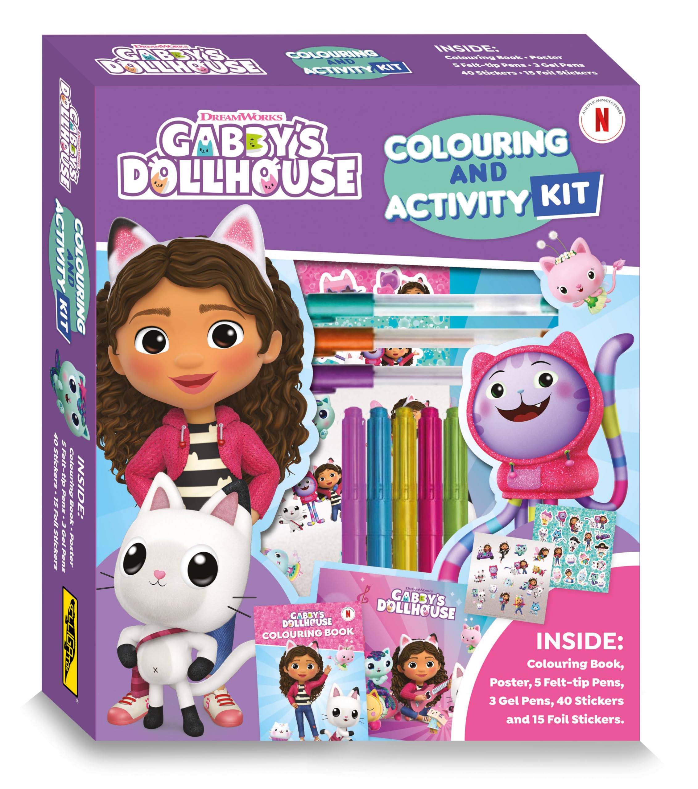 Gabby’s Dollhouse Colouring & Activity Kit – Kids Creative Set with Colouring Book, Poster, Felt-Tip Pens, Gel Pens & Stickers – Fun Craft Set for Girls & Children