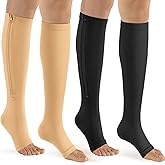 bropite Zipper Open Toe Compression Socks for Women Men 2 Pairs Knee high 15-20 mmHg for Walking Running Nurses Pregnancy