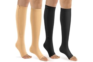bropite Zipper Open Toe Compression Socks for Women Men 2 Pairs Knee high 15-20 mmHg for Walking Running Nurses Pregnancy