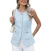 Kedera Women's Tweed Blazer Vest Sleeveless Button Down Slim Fit Vest Casual Blazer Jackets Work Office Vest