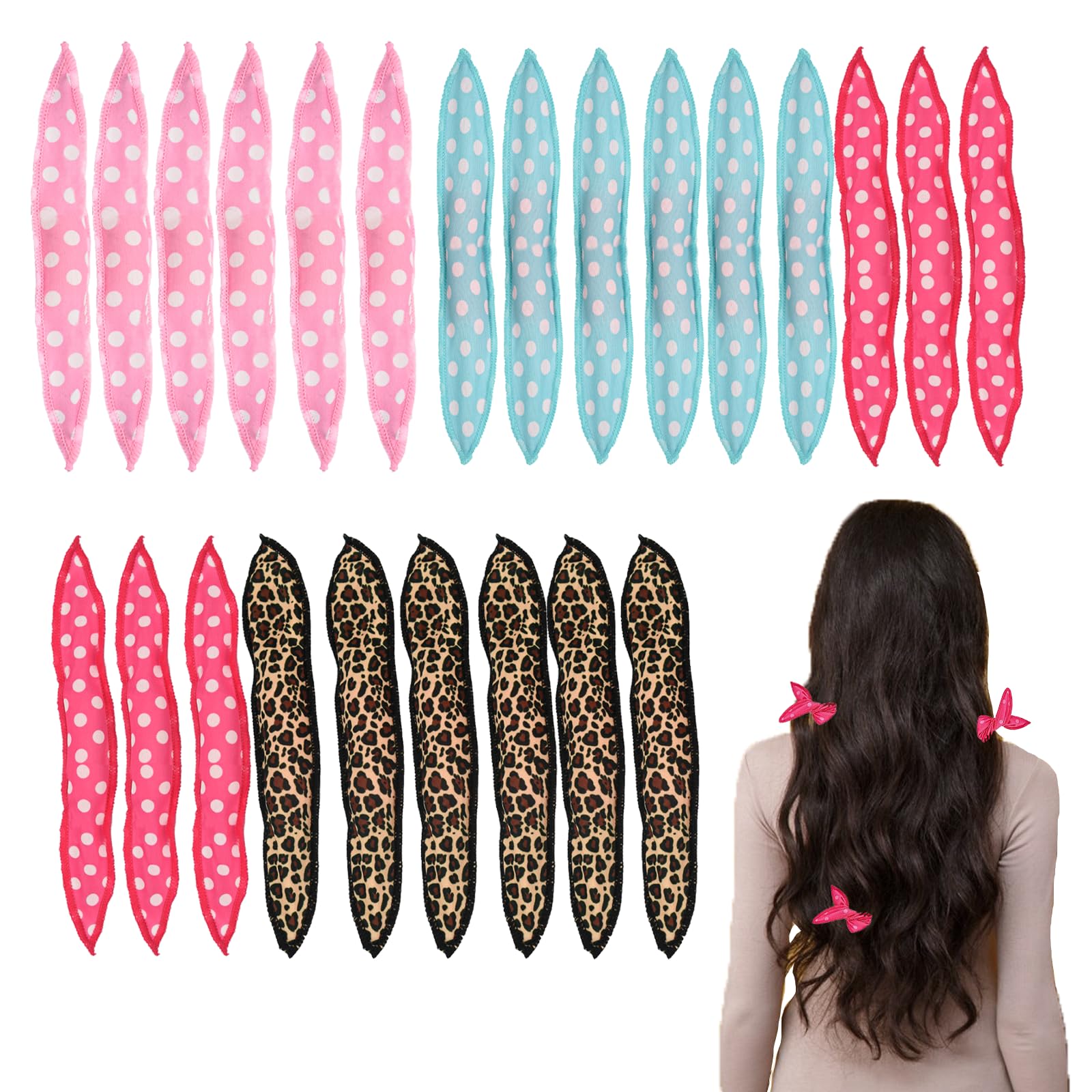 AolKee 24Pcs No Heat Hair Curlers - Soft Sleep Foam Rollers for Short and Long Hair, DIY Sponge Heatless Curls (6 Colors, 4 Pcs Each)