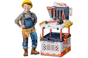 POFJOEQ Kids Tool Bench with Electric Drill, Transformable Tool Set, Build Your Own Toy Tool Box-90PC Realistic Tools and Accessories