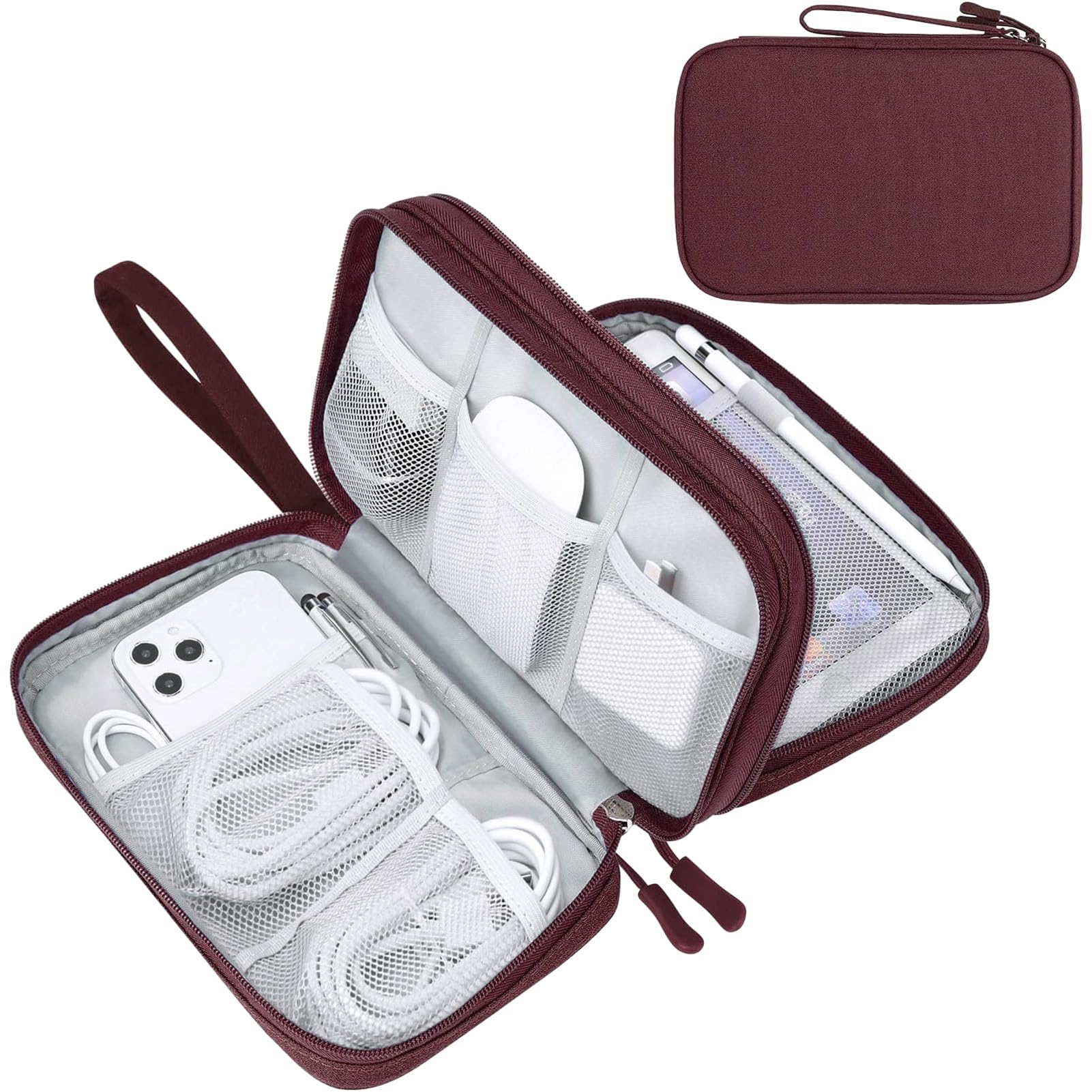 Photo 1 of FYY Electronic Organizer, Large Travel Cable Organizer Bag Pouch Electronic Accessories Carry Case Portable Waterproof Double Layers All-in-One Storage Bag for Cable, Cord, Charger, Phone, Wine Red